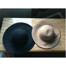 Mudd Ladies One Size Wide Brim Floppy Wool Hats (2)  Black and Light Brown  eb-77250002